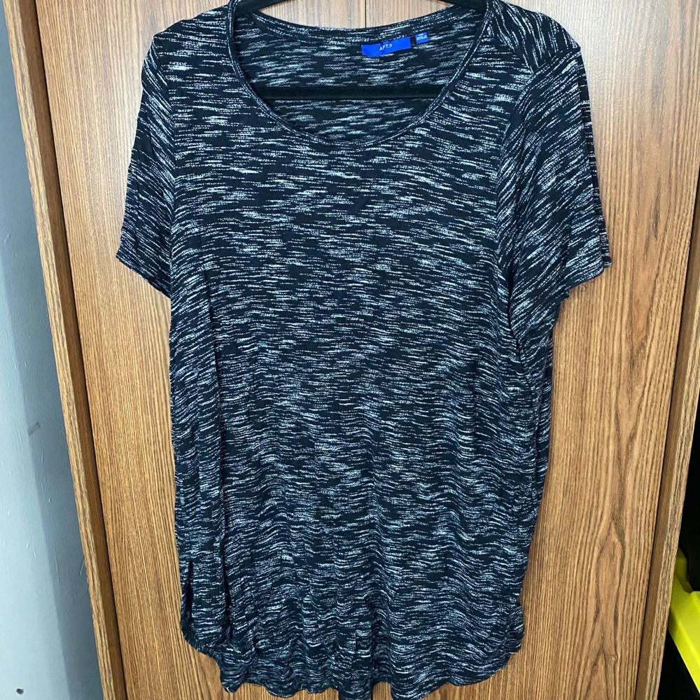 Apt. 9 Space Dye Top Women 0X Black White Short Sleeve Stretch